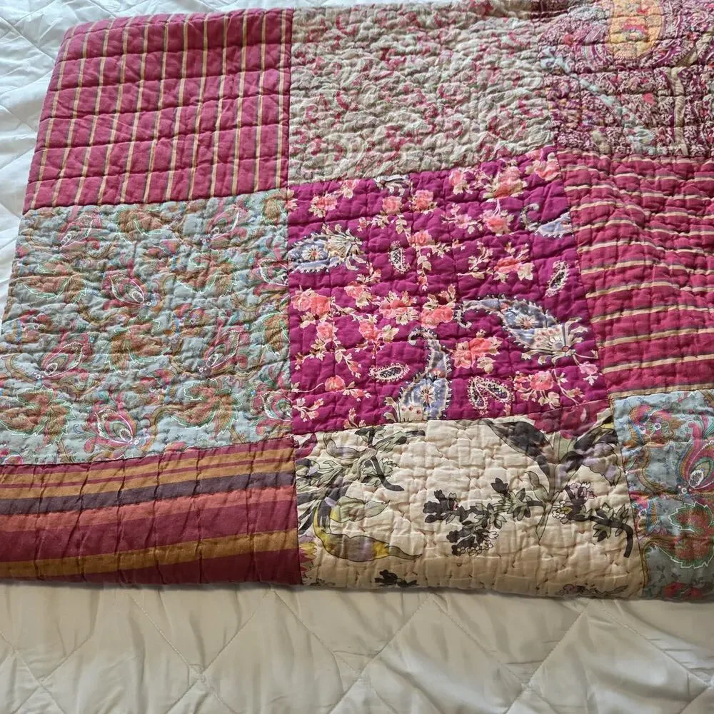 Pottery Barn Georgia King Quilt 100% Cotton Patchwork Cottagecore Shabby Chic